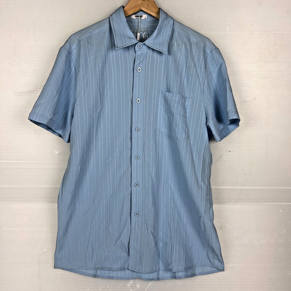 Coofandy Short Sleeve Light Blue Textured Stripe Shirt Button Up Size M Chest 42